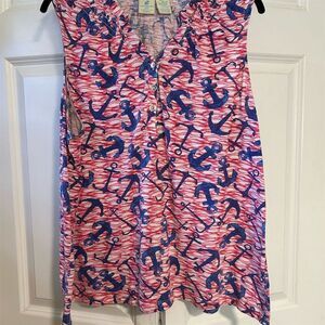 Caribbean Joe Women's 1X Multicolor Anchor Print Sleeveless Tank Top